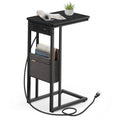 VASAGLE C-Shaped Side Table, End Table with Charging Station, 2 USB Ports and Outlets, C Table for Couch, Sofa, with Storage Bag