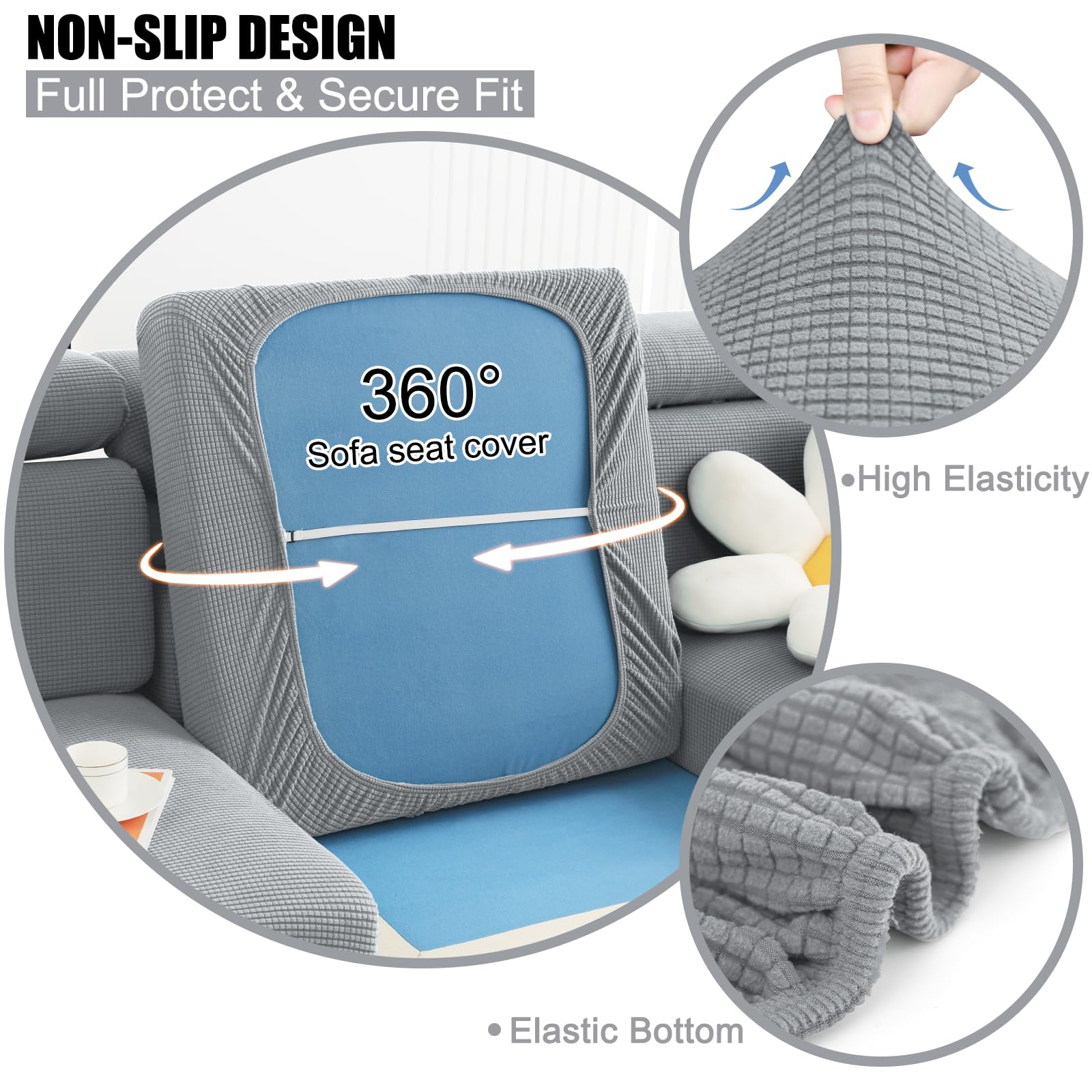 Smiry Waterproof Couch Cushion Covers, Stretch Jacquard Sectional Couch Covers, Soft L Shape Sofa Covers Washable, Chaise Lounge