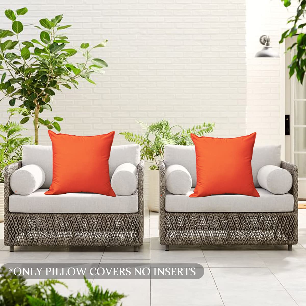 Sofjagetq 20X20 Orange Patio Waterproof Throw Pillow Covers Set Of 2, Decorative Outdoor Pillow Cushion Cases Without Insert For