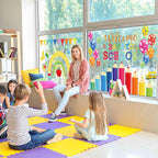 Generic Anydesign 6 Sheet Welcome Back To School Window Clings Colorful Pencil Rainbow Balloon Reusable Window Decals For First