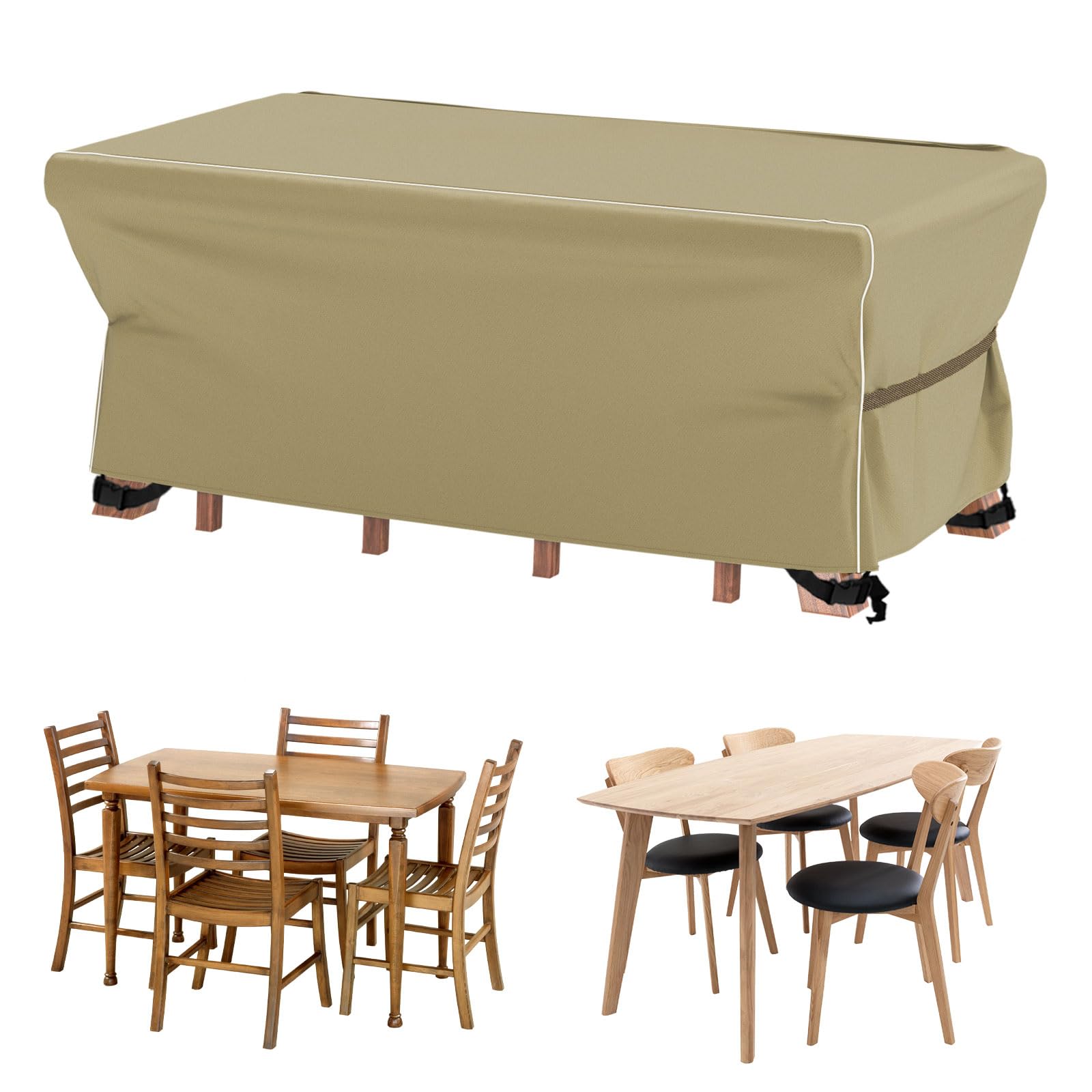 Velway Patio Furniture Set Cover - Heavy Duty 420D Waterproof Weatherproof Outdoor Dining Table And Chairs Furniture Set Cover With Reflective Tape Square 49'L X 49'W X 29'H - Khaki