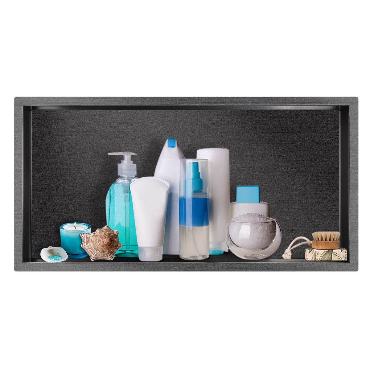 Sanbege 2412 Shower Niche Brushed Stainless Steel, Recessed Shower Caddy, Bathroom Shelf Insert Fits for 22.8x11 Wall Hole I