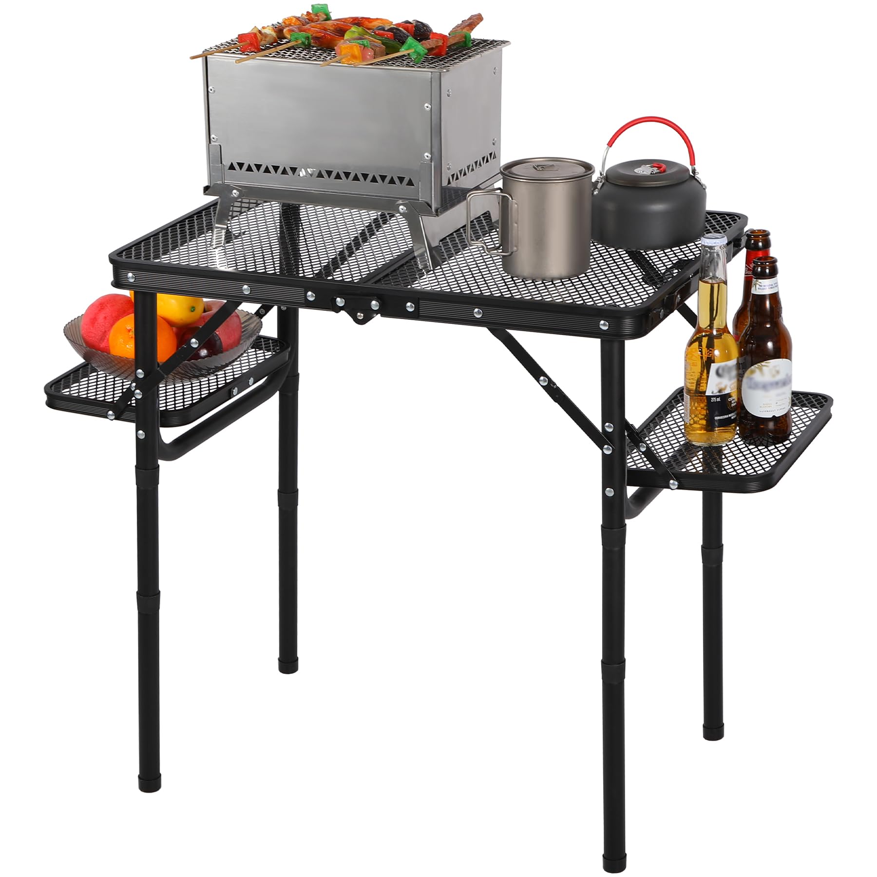REDCAMP 35x16 Folding Grill Table for Outside with 2 Side Tables, 4 Adjustable Heights Portable Small Stand Table for Outdoor In