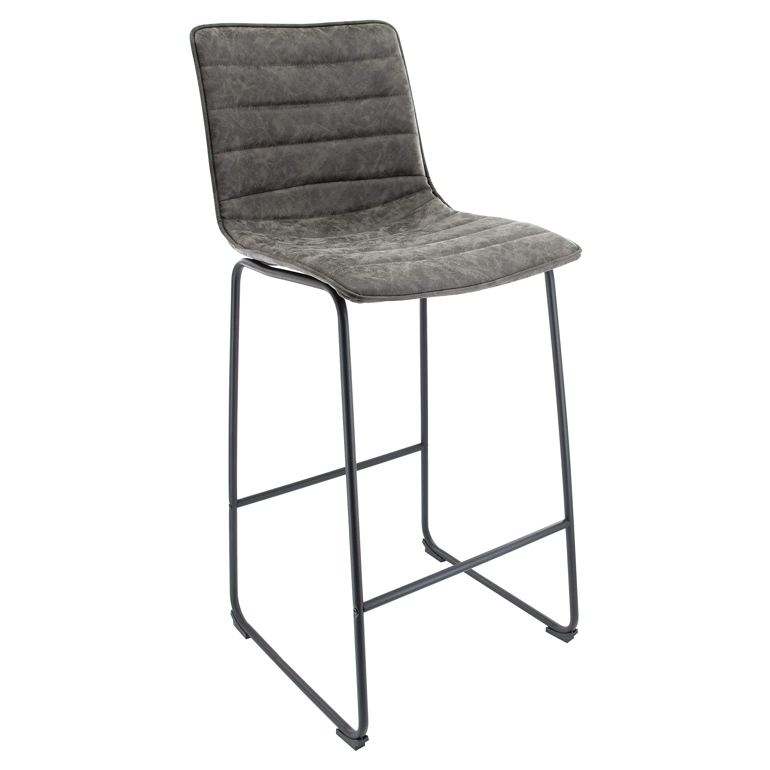 Leisuremod Brooklyn 29.9' Modern Leather Bar Stool Kitchen Island Stools With Black Iron Base & Footrest (Grey)