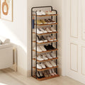 Hzuaneri Vertical Shoe Rack, Shoe Shelves, Wood Shoe Organizer For Closet, Entryway, Shoe Tower For Small Spaces, Free Standing, Adjustable, With 2 Hooks, 8 Tier Rustic Brown Sr12501B
