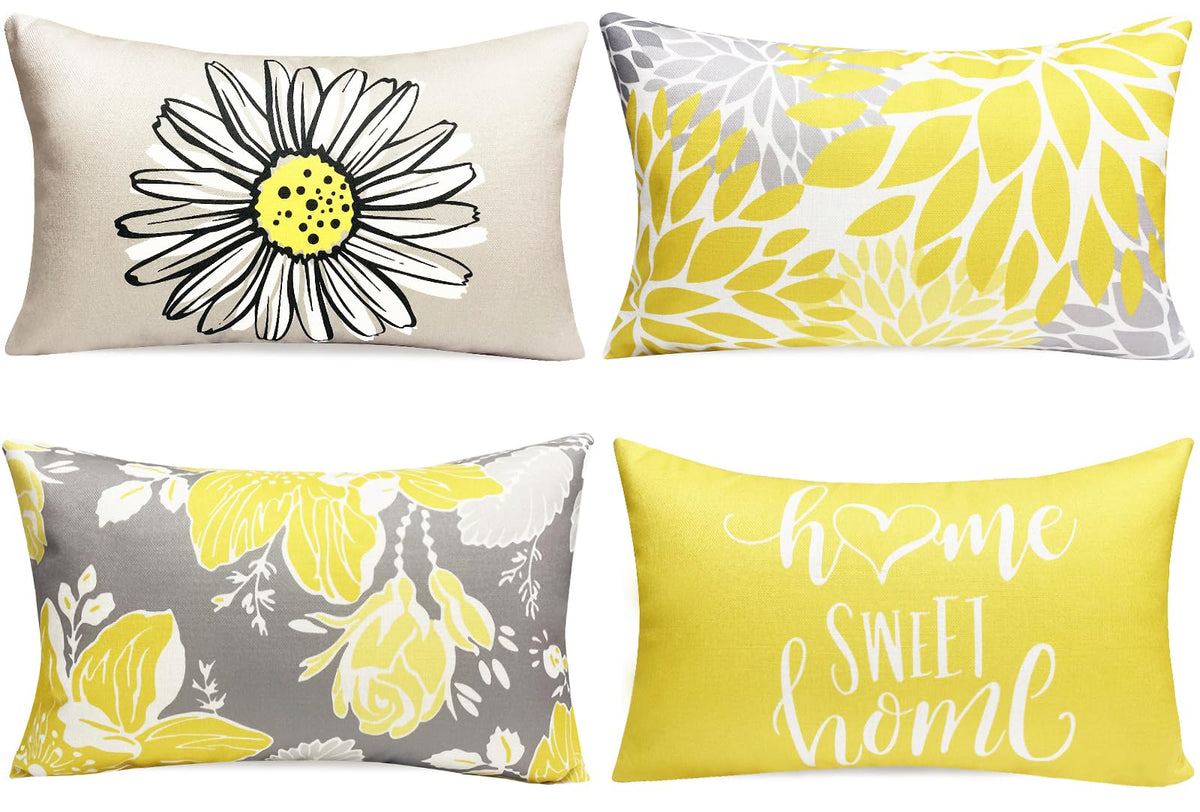 Rysmiyou Yellow Linen Decorative Throw Pillow Covers 12X20 Pillow Cover Set Of 4,Farmhouse Outdoor Pillow Covers, Throw Pillows