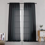 Simplebrand Black Sheer Curtains 108 Inches Long, Extra Long Rod Pocket Solid Color Window Sheer Curtain Panels, Elegant Curtain