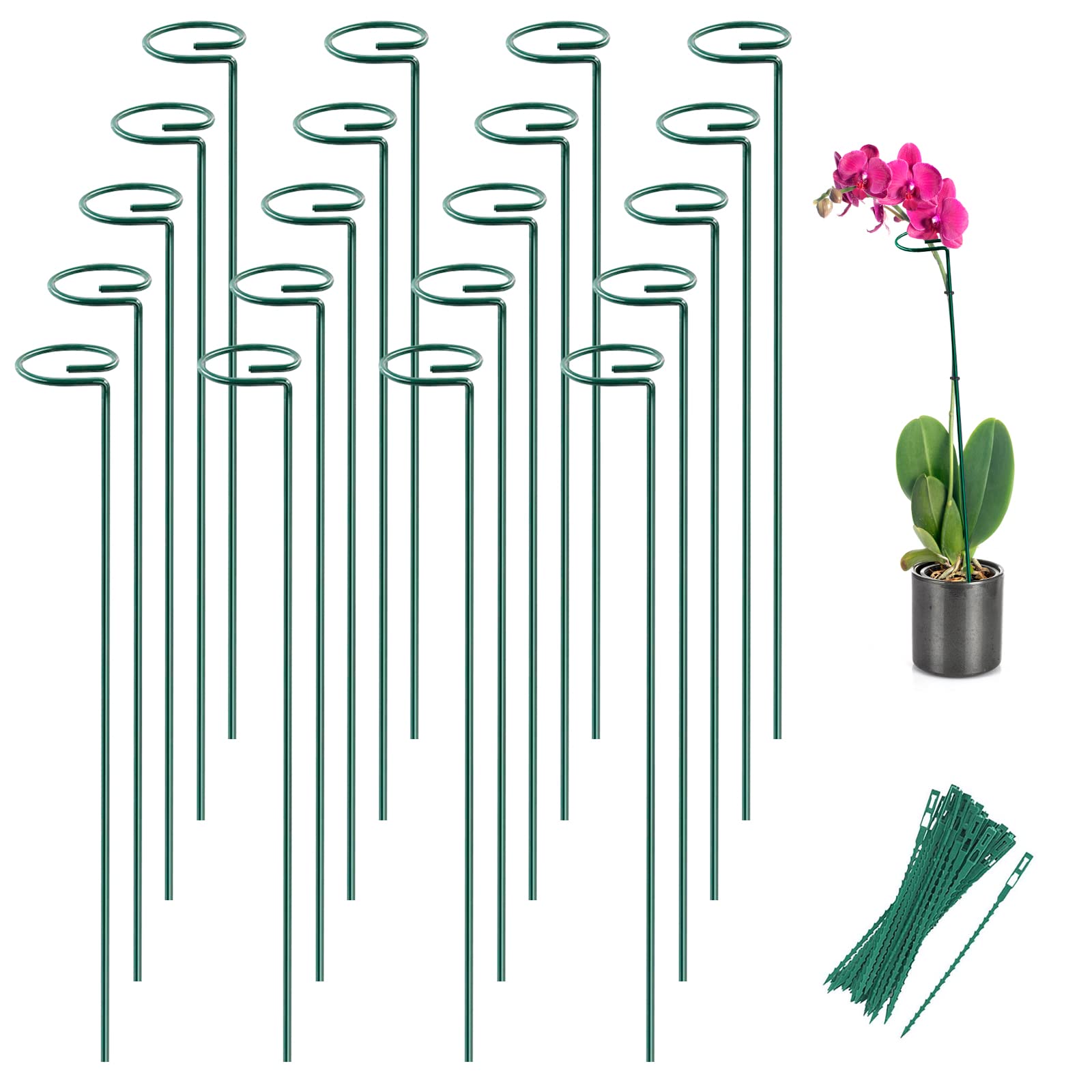Joyhalo 20 Pack Plant Stakes, 16 Inch Plant Support Stakes, Flower Stakes With 24 Twist Ties, Garden Sticks For Plants Hibiscus,