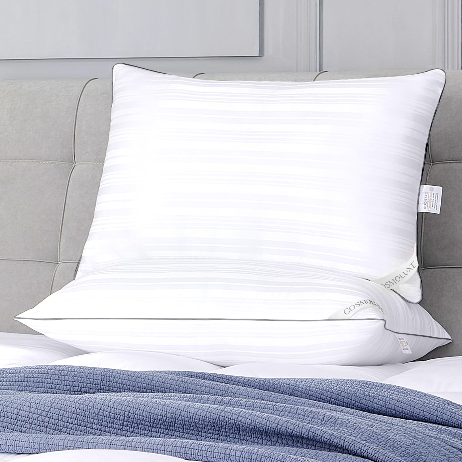 Cosmoluxe Pillows Queen Size Set Of 2 For Sleeping, Fluffy 20X28 Bed Pillows 2 Pack, Soft And Supportive Hotel Collection Down A