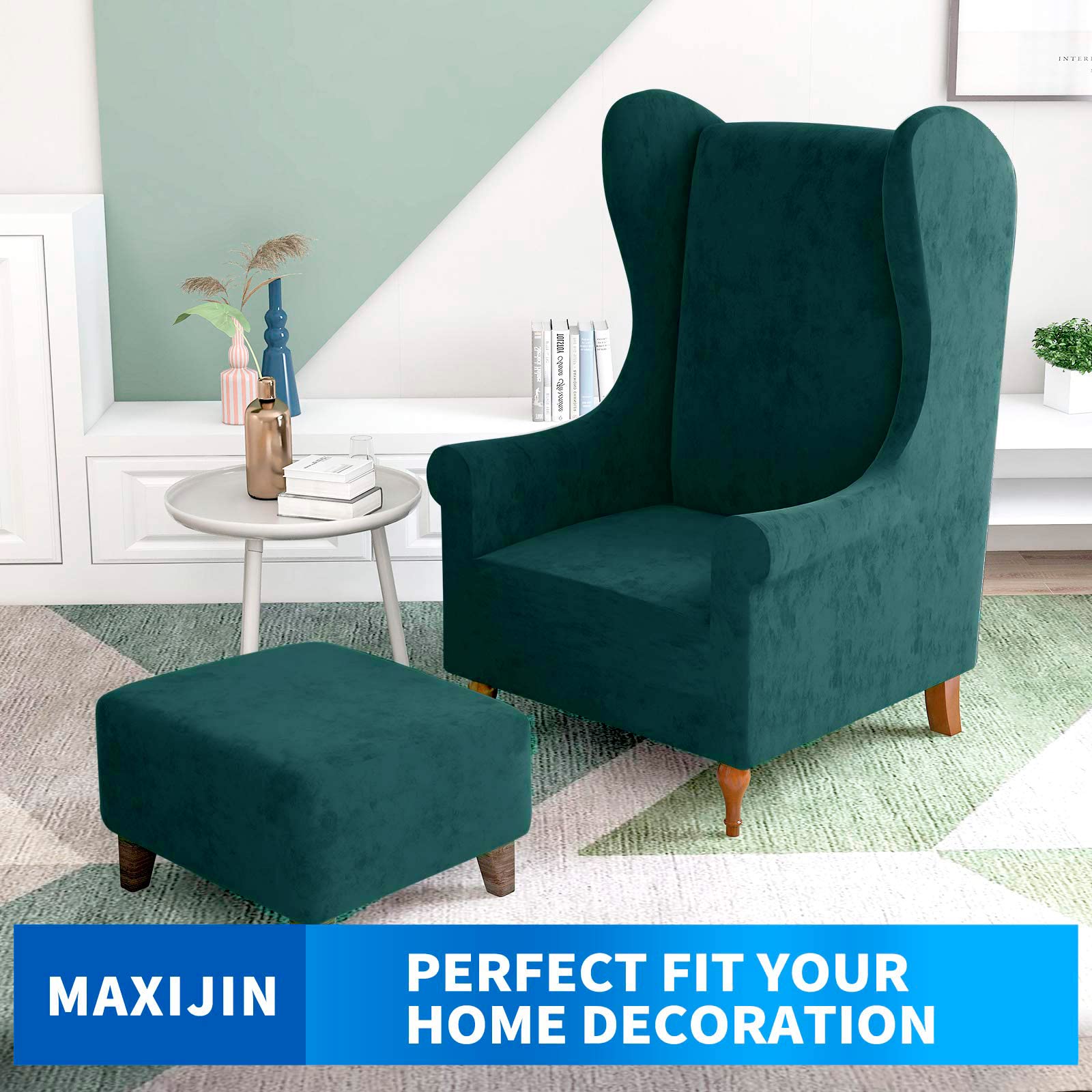 Maxijin Stretch Velvet Wingback Chair Slipcover 1-Piece Soft Stylish Plush Slipcovers For Wingback Chairs Thick Rich Velvet Wing