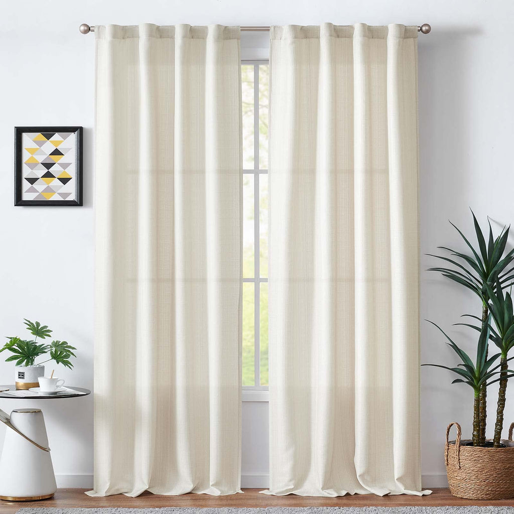 Jinchan Ivory Curtains For Living Room Bedroom Linen Textured Curtains 84 Inches Long Farmhouse Country Curtains Casual Weave Ba