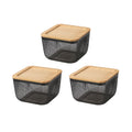 AJIODA Metal Mesh Steel Basket with Bamboo lid, 3 Pack Mini Metal Wire Storage Organizer Baskets Kitchen Baskets Countertop Frui