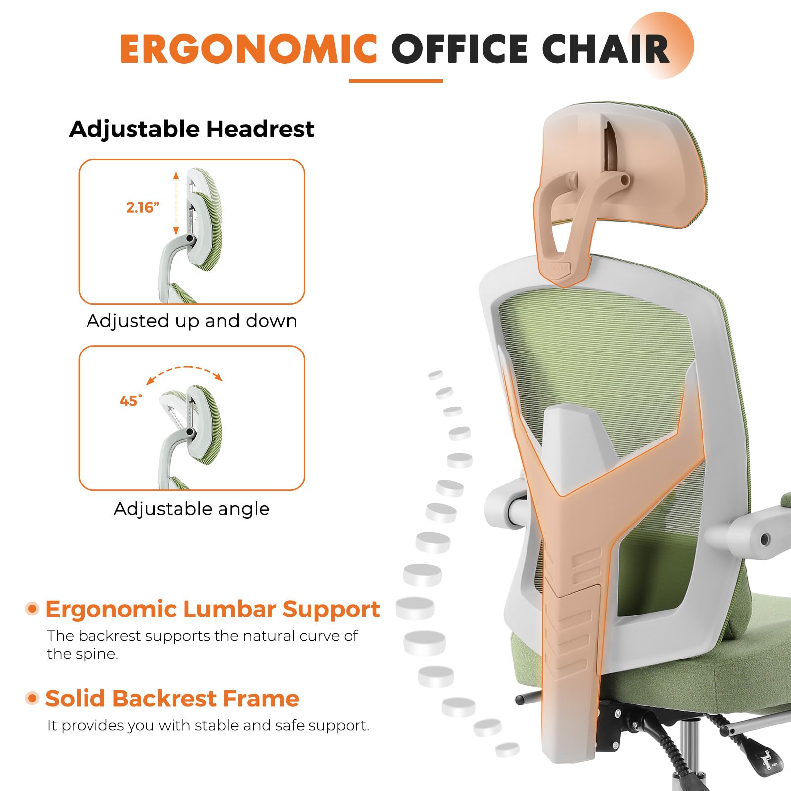 Sweetcrispy Office Computer Desk Chair, Ergonomic High-Back Mesh Rolling Work Swivel Chairs With Wheels, Comfortable Lumbar Support, Comfy Arms For Home, Bedroom, Study, Student, Green
