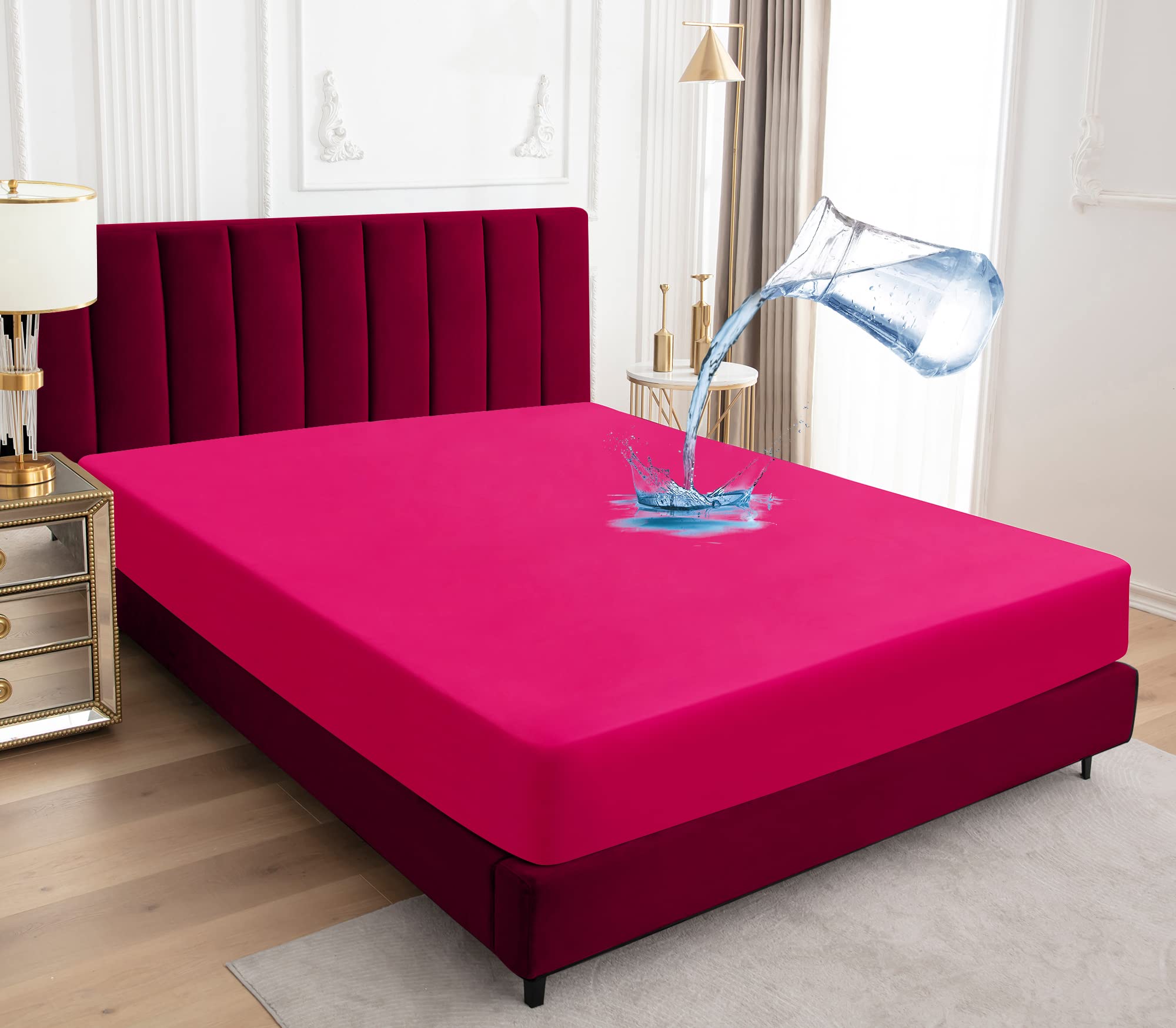 Sufdari Twin Mattress Protector Waterproof,Mattress Cover Twin Size For Bed,18' Deep Pocket Fitted Sheet Style Mattress Protector With Elastic Rubber Band-Deep Pink,Twin