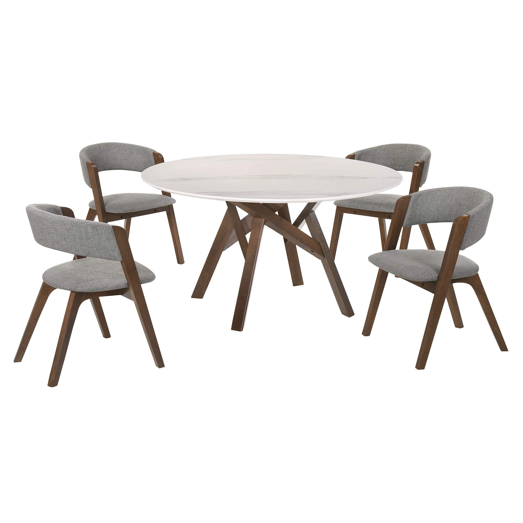 Armen Living Venus Rowan 5 Piece Walnut Dining Set, Gray