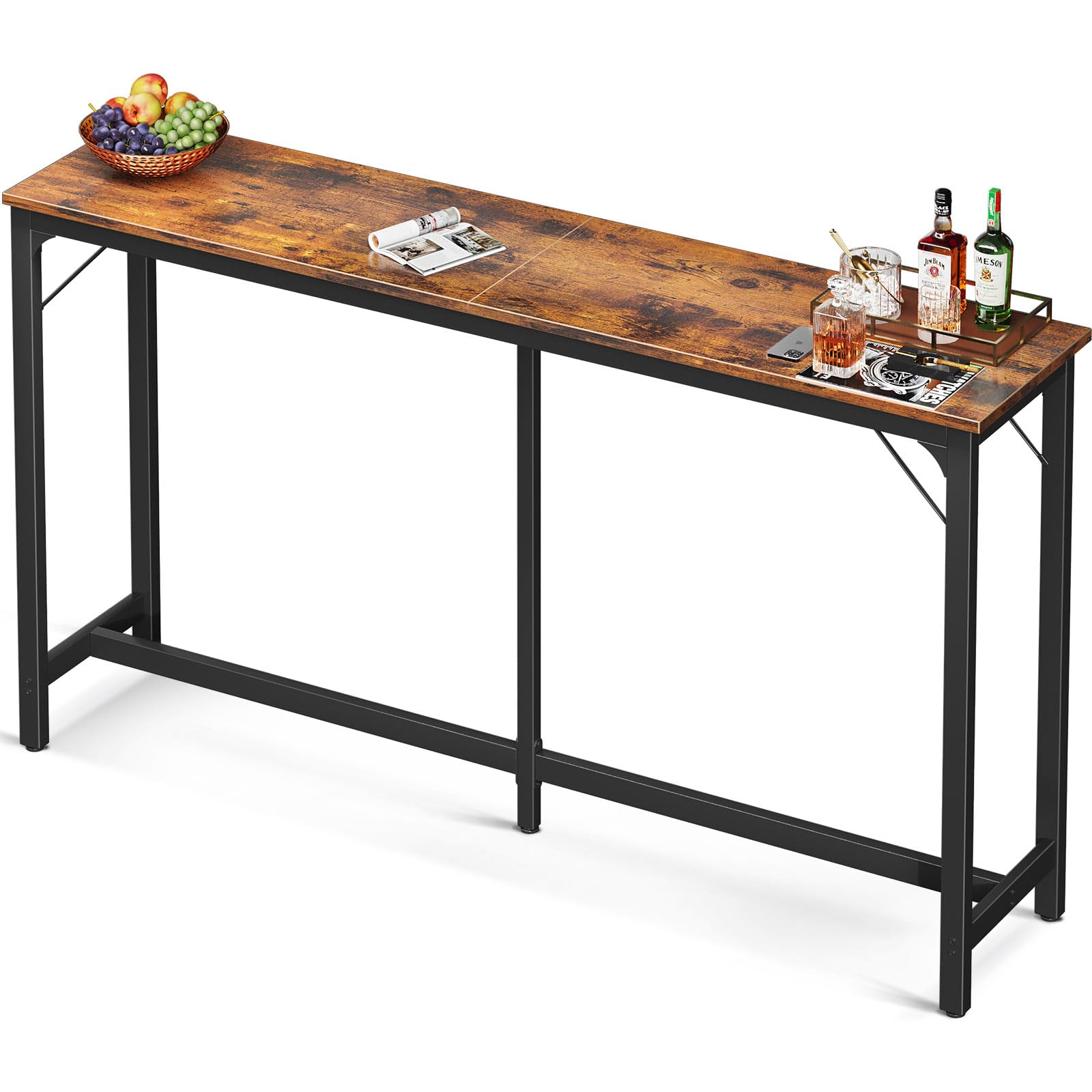 Odk 71 Inch Bar Table, Bar Height Pub Table, Counter Height Bar Table, Rectangular High Top Kitchen & Dining Counter Tables With Sturdy Legs & Easy-To-Clean Top, Rustic Brown