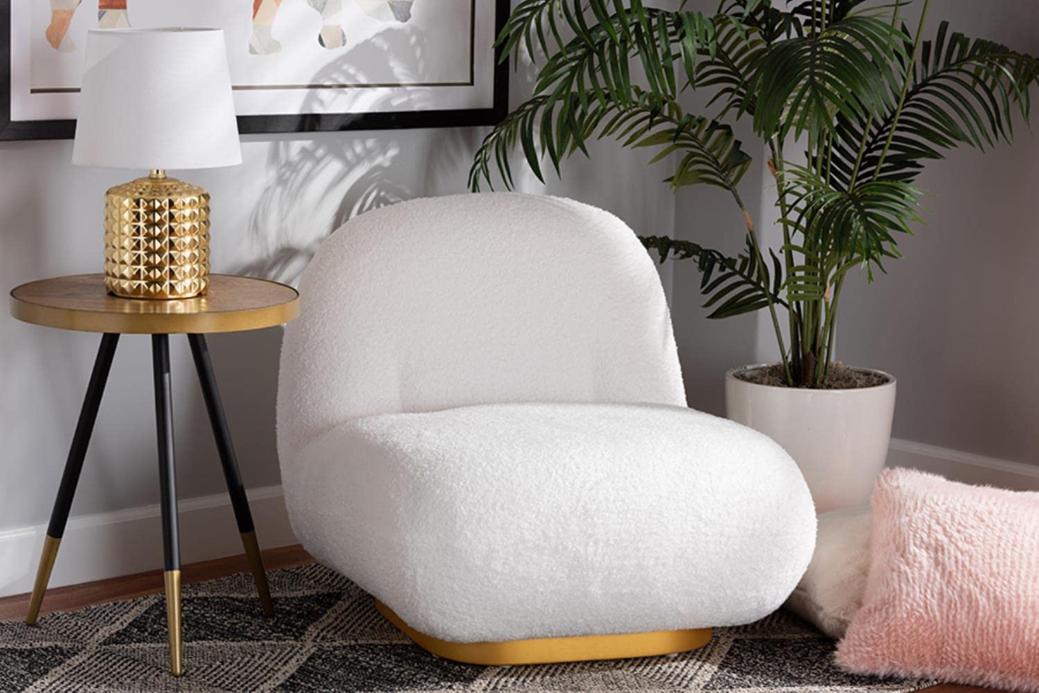 Baxton Studio Paiva Modern and Contemporary White Boucle Upholstered and Brushed Gold Finished Accent Chair