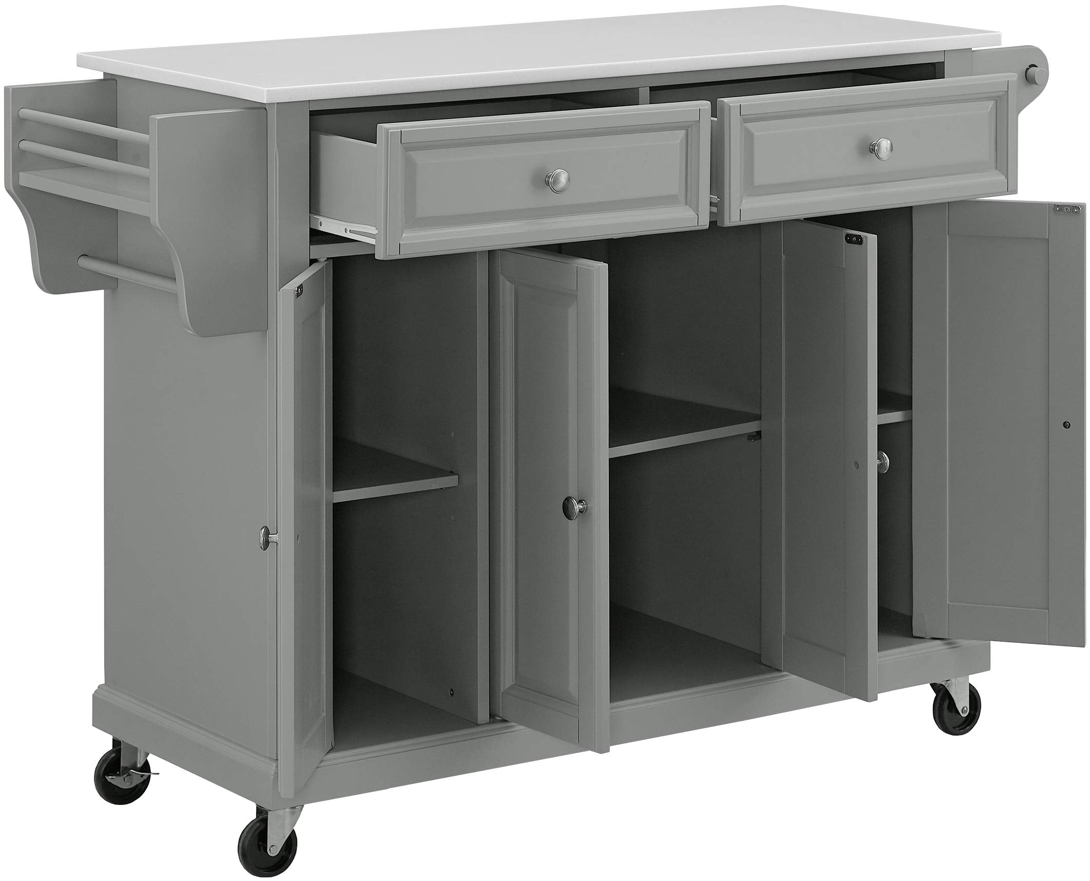 Crosley Furniture Full Size Stone Top Rolling Kitchen Island Storage Cart, Microwave Stand, Spice Rack, Gray