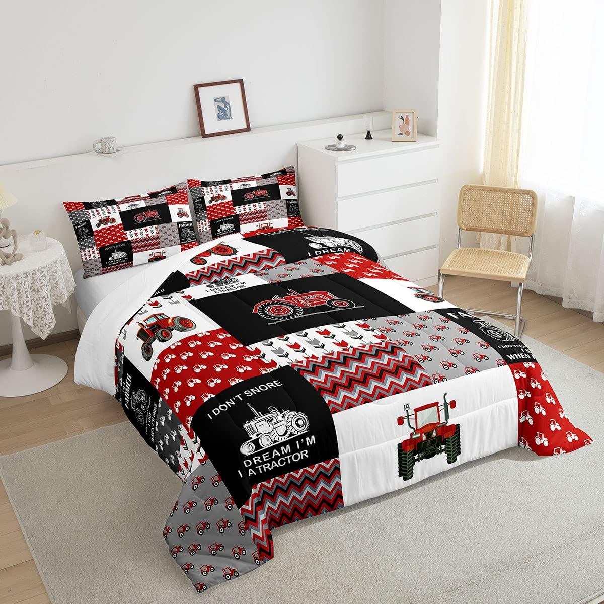 Feelyou Cartoon Tractor Comforter Set Farm Tractor Down Duvet For Kids Boys Toddler Vehicle Truck Bedding Set Harvester Excavato