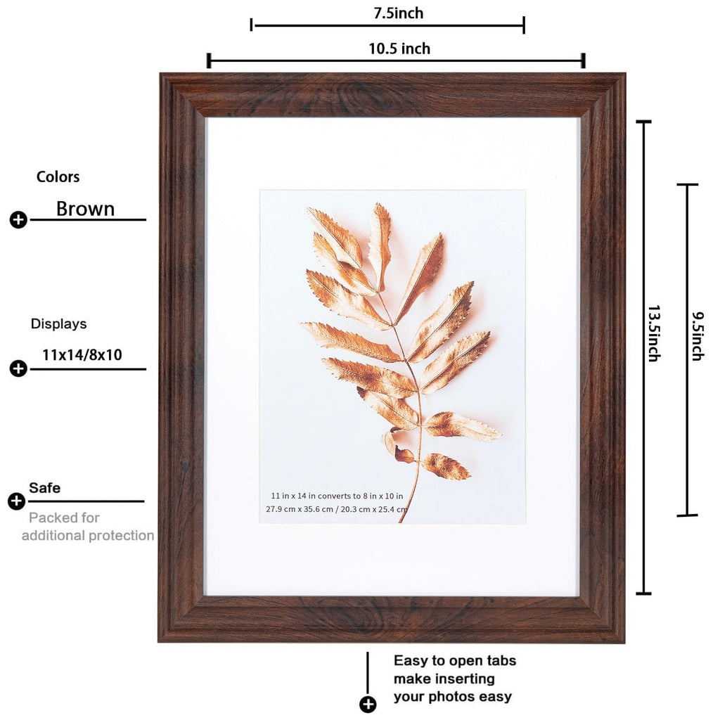 Hogaryo 11X14 Picture Frames Rustic Brown Wood Pattern Set Of 2 Photo Frames, For 8X10 With Mat Or 11X14 Without Mat Gallery Wal