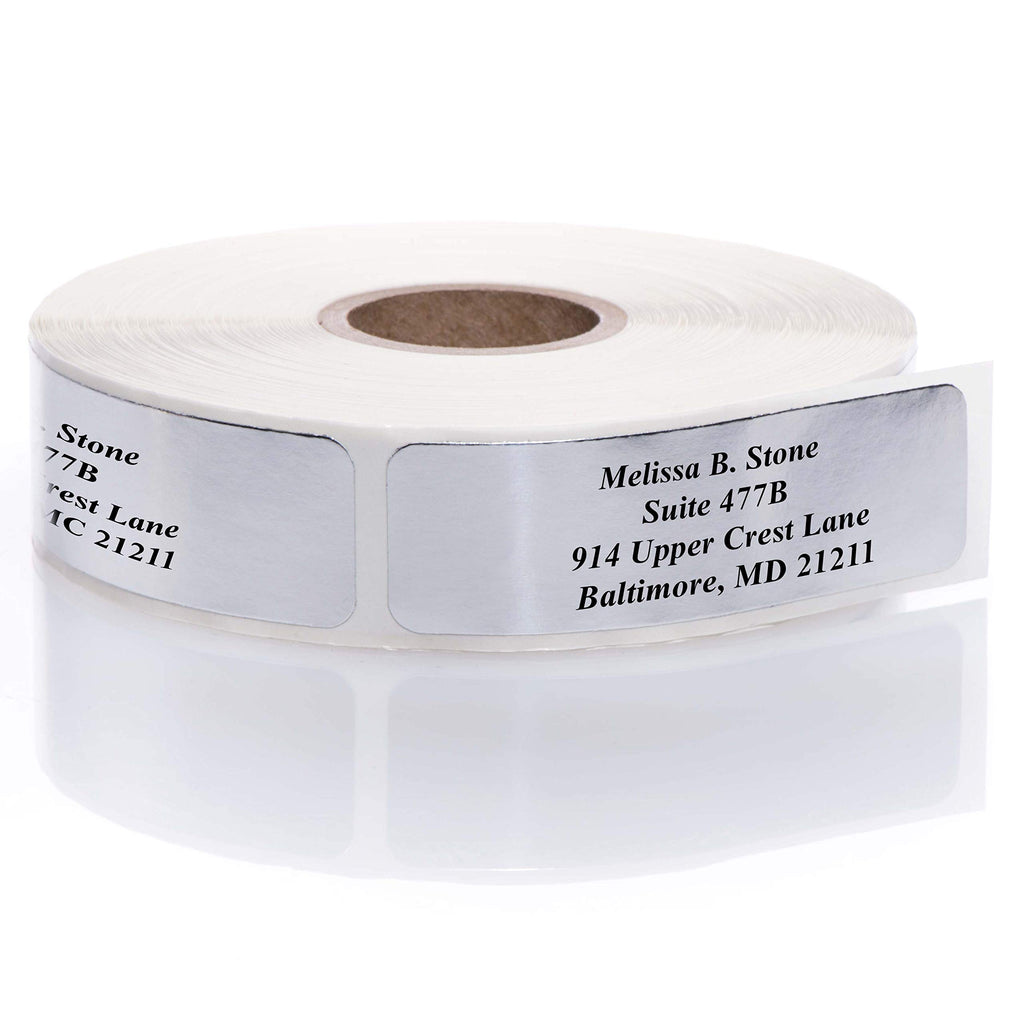 Silver Foil Personalized Return Address Labels Without Dispenser - Roll Of 500 Custom Stickers