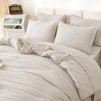 Litanika Queen Comforter Set Linen - 7 Pieces Bed In A Bag Queen Beddding Comforter Sets, Solid Lightweight Bed Set With Comfort