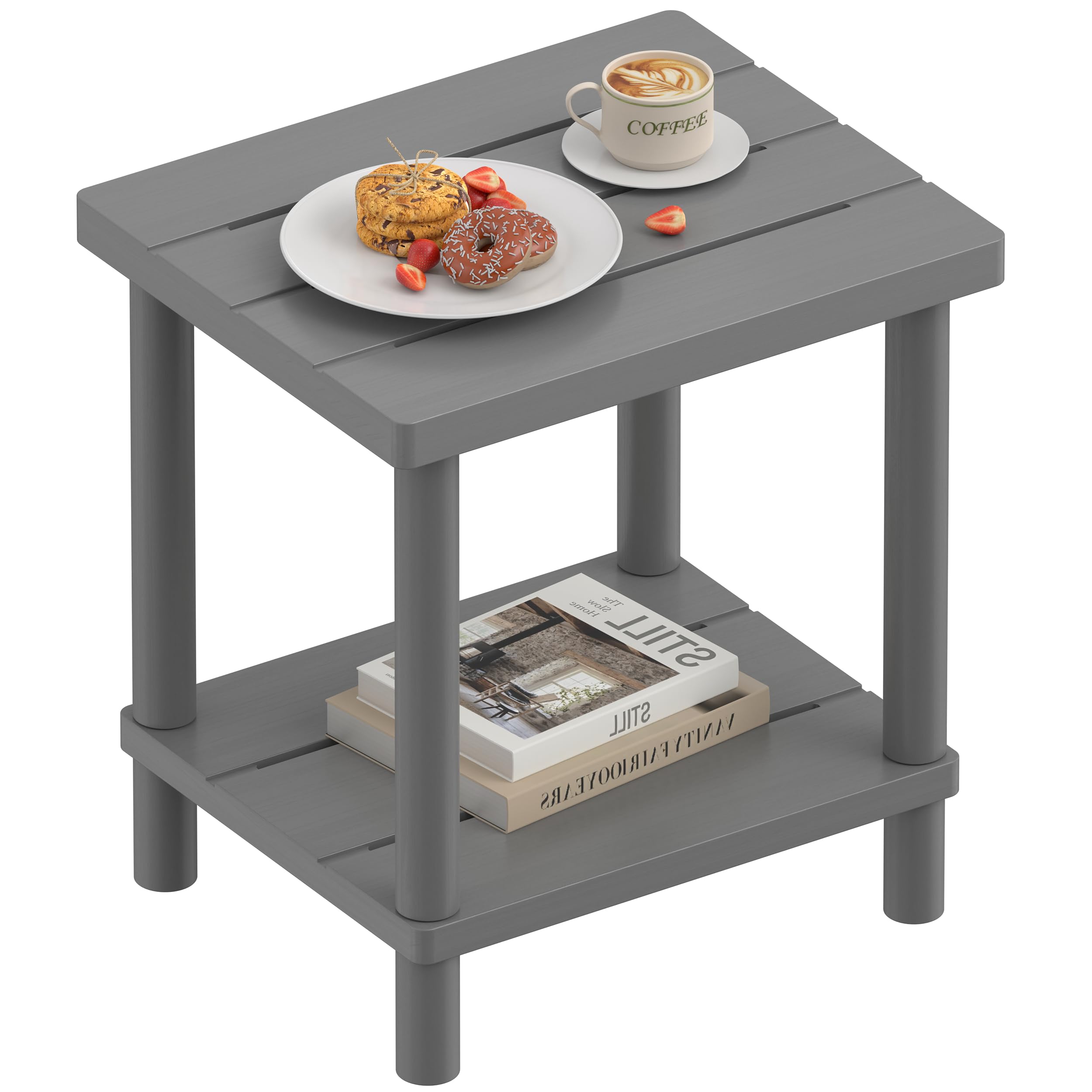Lejaneoye Outdoor Side Table, 2-Tier Small Outdoor Table For Patio, Adirondack Side Table For Outside Or Indoor, Bamboo End Tabl
