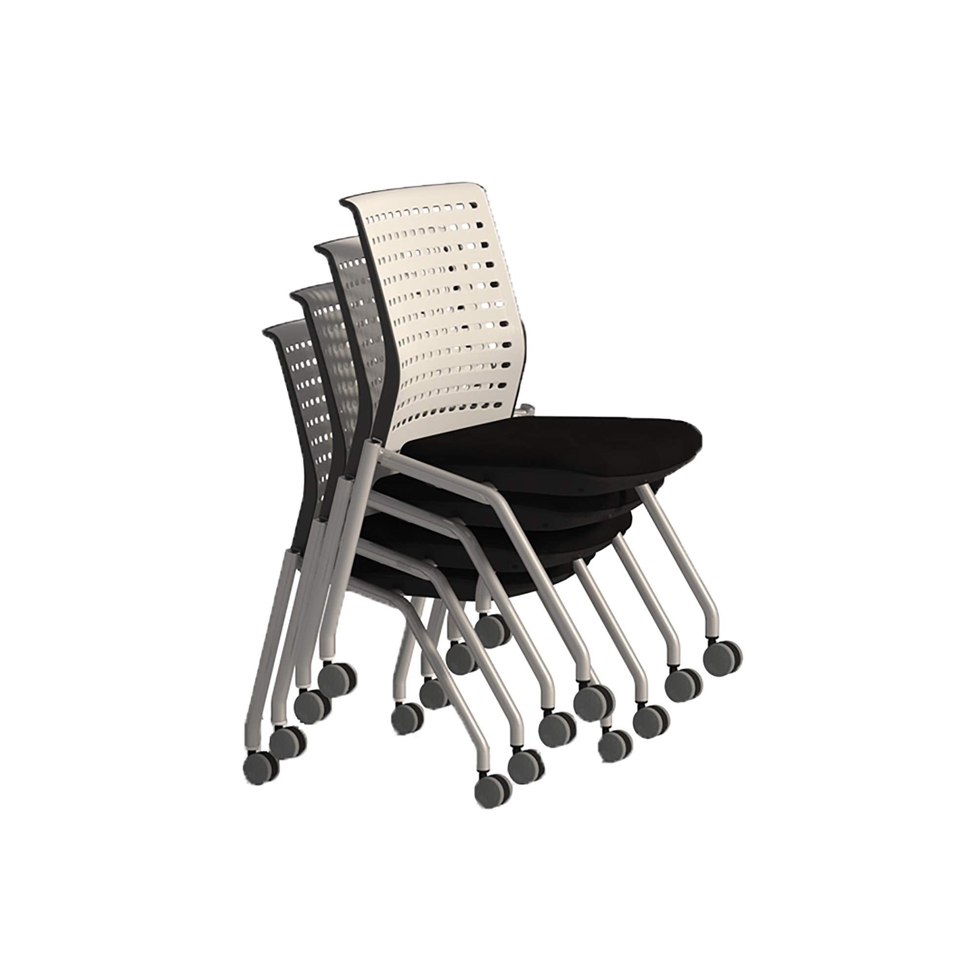 Safco Mayline Kts2Sgblk Thesis Fixed Back Training Chairs, Set Of 2, Nest Or Stack For Easy Storage, Cushioned Seat, Wheeled Base