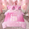 Feelyou Pink Bow Comforter Set with Sheets 7 Piece Full Size Initials Decor Bedding Set Gifts for Women Girl Personalized Letter