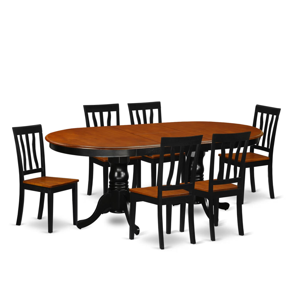 East West Furniture PLAN7-BCH-W 7 Piece Modern Dining Table Set Consist of an Oval Wooden Table with Butterfly Leaf and 6 Kitchen Dining Chairs, 42x78 Inch, Black & Cherry