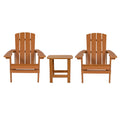 Flash Furniture Charlestown Commercial 2 Chair and Side Table Adirondack Set - Teak Poly Resin - Weather Resistant