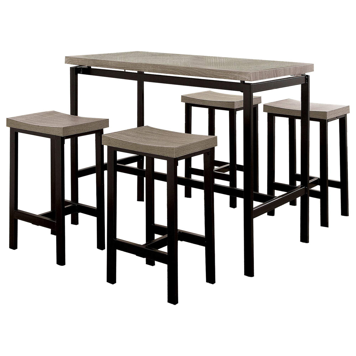 Benjara Wooden Counter Height Table Set, Brown And Black, Gray