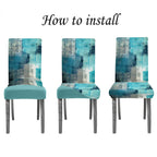 Capsceoll Turquoise Chair Cover Set Of 2 Grey Abstract Art Chair Covers Dining Room Chair Slipcover For Kitchen