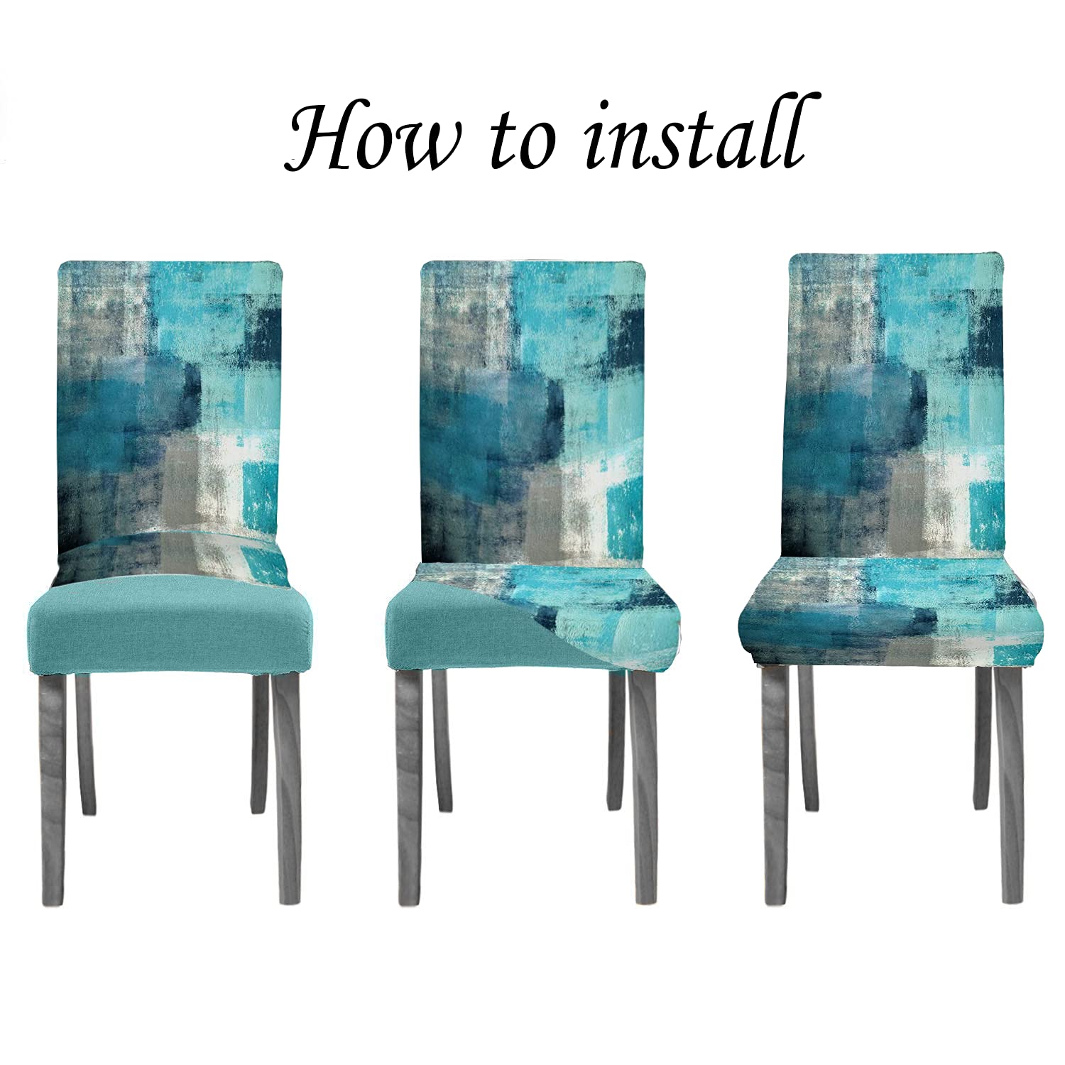 Capsceoll Turquoise Chair Cover Set Of 2 Grey Abstract Art Chair Covers Dining Room Chair Slipcover For Kitchen