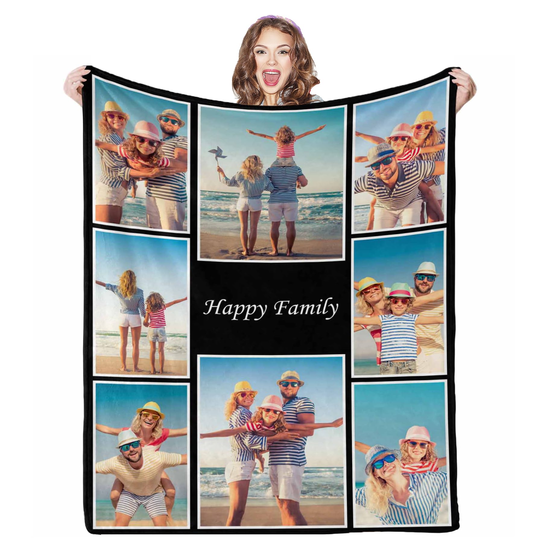 Aofun Custom Blankets With Photos, 8 Photos Customized Blanket Personalized Photo Blanket Personalized Birthday Gifts For Women