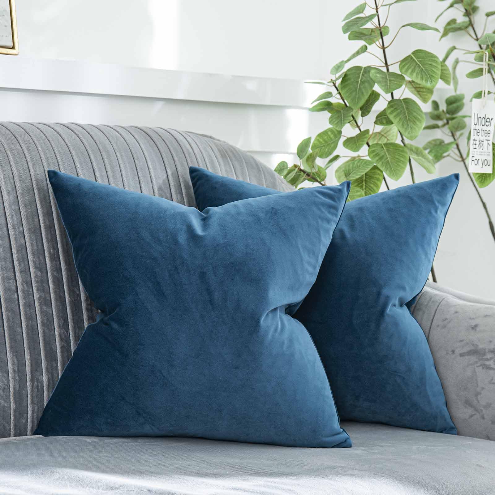 Quafoo Light Navy Decorative Velvet Throw Pillow Covers 20X20 Inch Set Of 2 With Zipper Luxury Soft Solid Square Cushion Covers