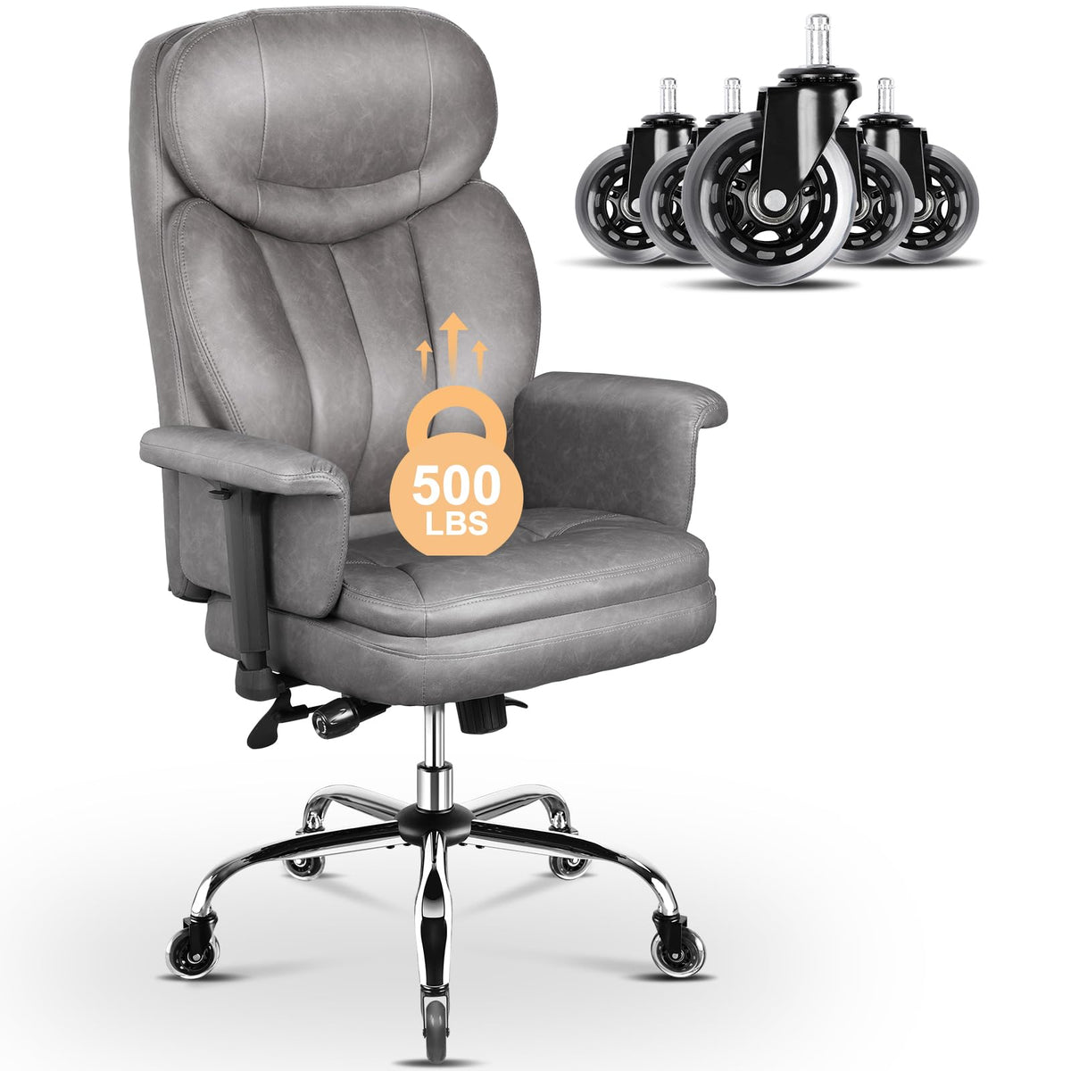 500 Lbs Big And Tall Office Chair For Heavy People, Heavy Duty Ergonomic Executive Chair With Adjustable Lumbar Support And Wide
