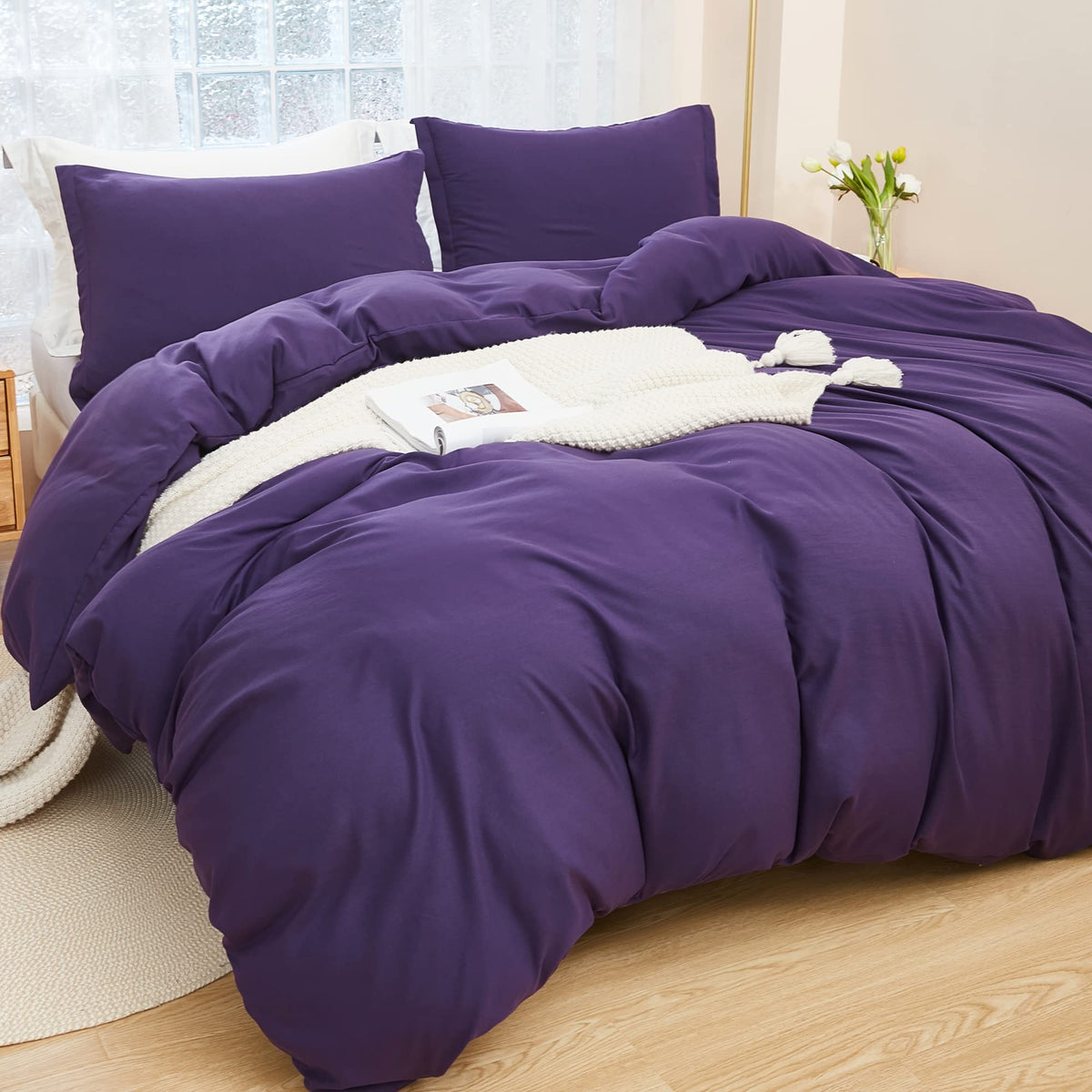 Litanika Purple Comforter Set Twin/Twin Xl Size, 2 Pieces Lightweight Solid Bedding Comforter Set, All Season Fluffy Bed Set (66