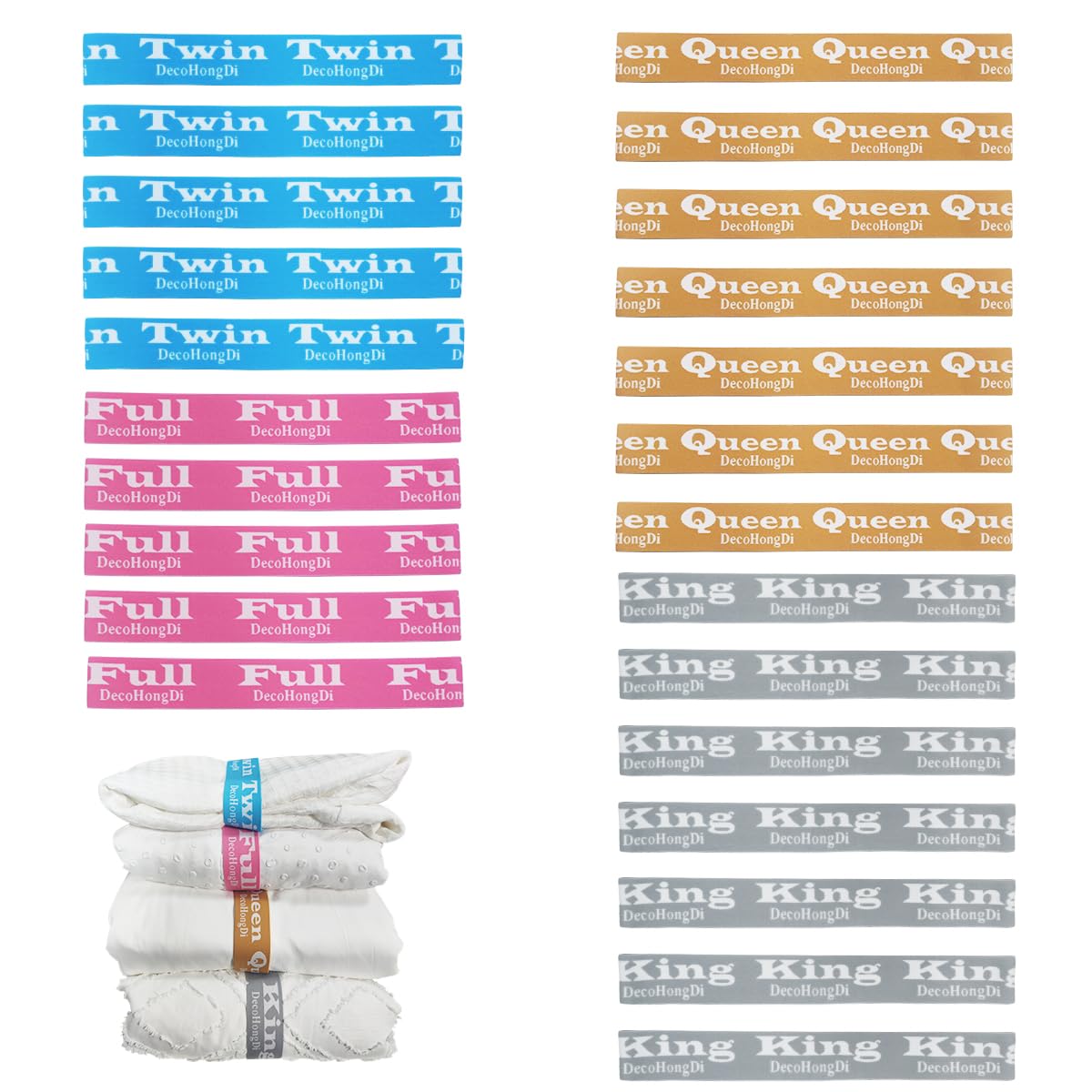 Decohongdi 24 Packs Bed Sheet Organizer And Storage Size Label Bands, Elastic Sheet Folder Keeps For Linen Closet Organizing Mul