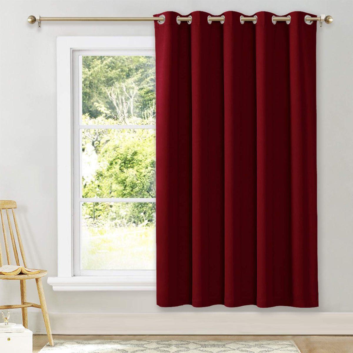 Nicetown Christmas Red Insulated Blackout Curtain Home Decoration Solid Grommet Top Blackout Living Room Drape For Large Window