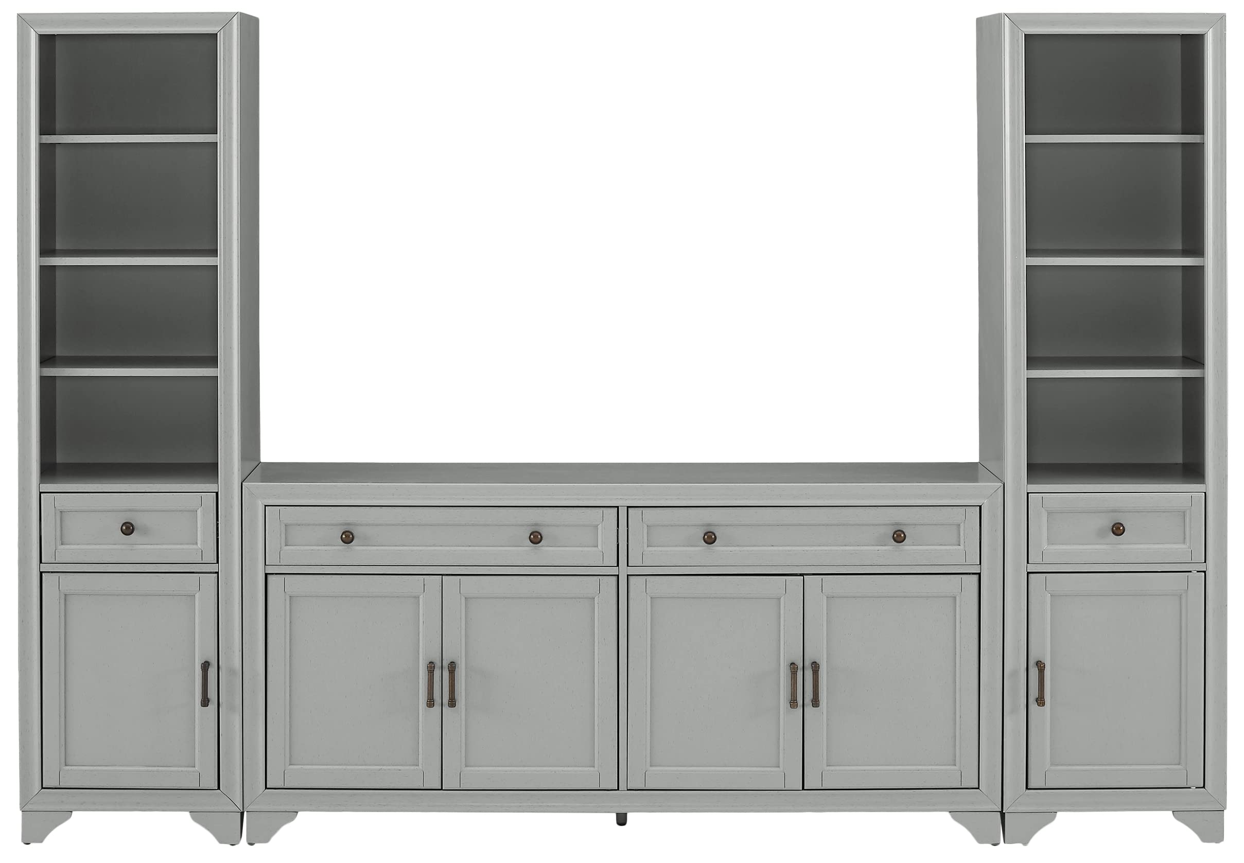 Crosley Furniture Tara 3-Piece Entertainment Center with TV Stand, Bookshelves, and Storage Shelves, Distressed Gray