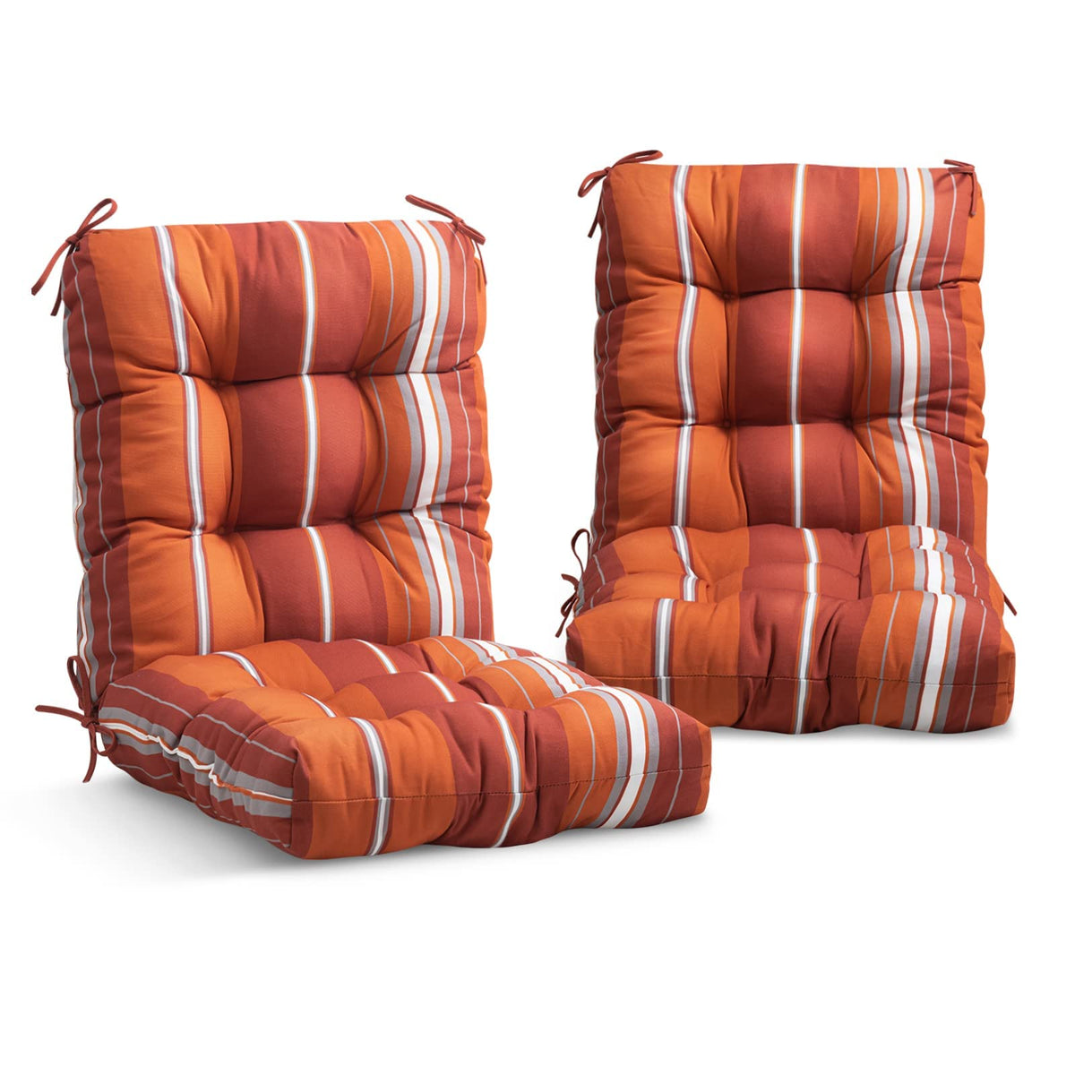 Eagle Peak Tufted Outdoor/Indoor Seat/Back Chair Cushions, Set Of 2, 42' X 21', Red Stripes