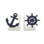 Deco 79 Metal Anchor And Ship Wheel Bookends, Set Of 2 6''W, 6''H, Blue