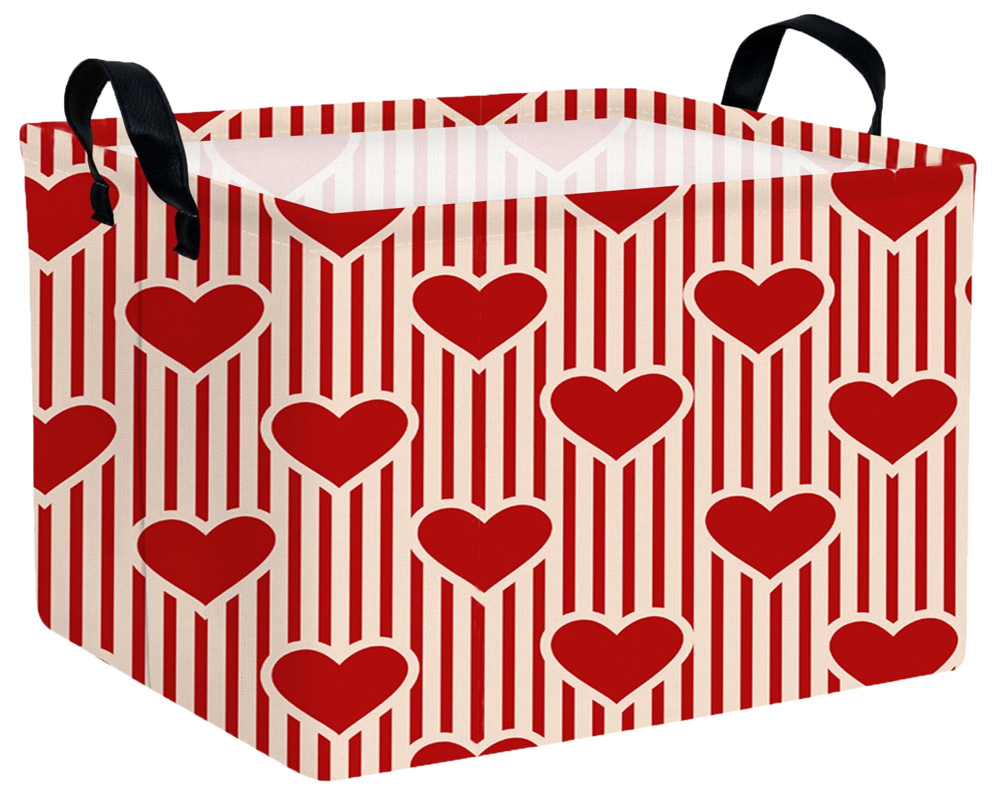 MYFLOCY Large Valentine s Day Basket Heart Shaped Storage Bin for Gifts Collapsible Organizer Room Decor (Vertical Bar Red Love