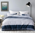 Duvet Cover Set, 600 Thread Count Cotton White and Navy Striped Patchwork Comforter Cover Set Reversible Quilt Cover (King, Gree