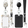 Uniclife 2 Pack Floral Sliding Badge Holder Flower Plastic Case With Retractable Badge Reel Carabiner Clip And Detachable Lanyar