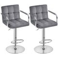 Yaheetech Counter Height Bar Stools Set Of 2 Velvet Swivel Barstools For Kitchen Stool Height Adjustable Counter Stool Barstools With Armrest, Velvet, Grey