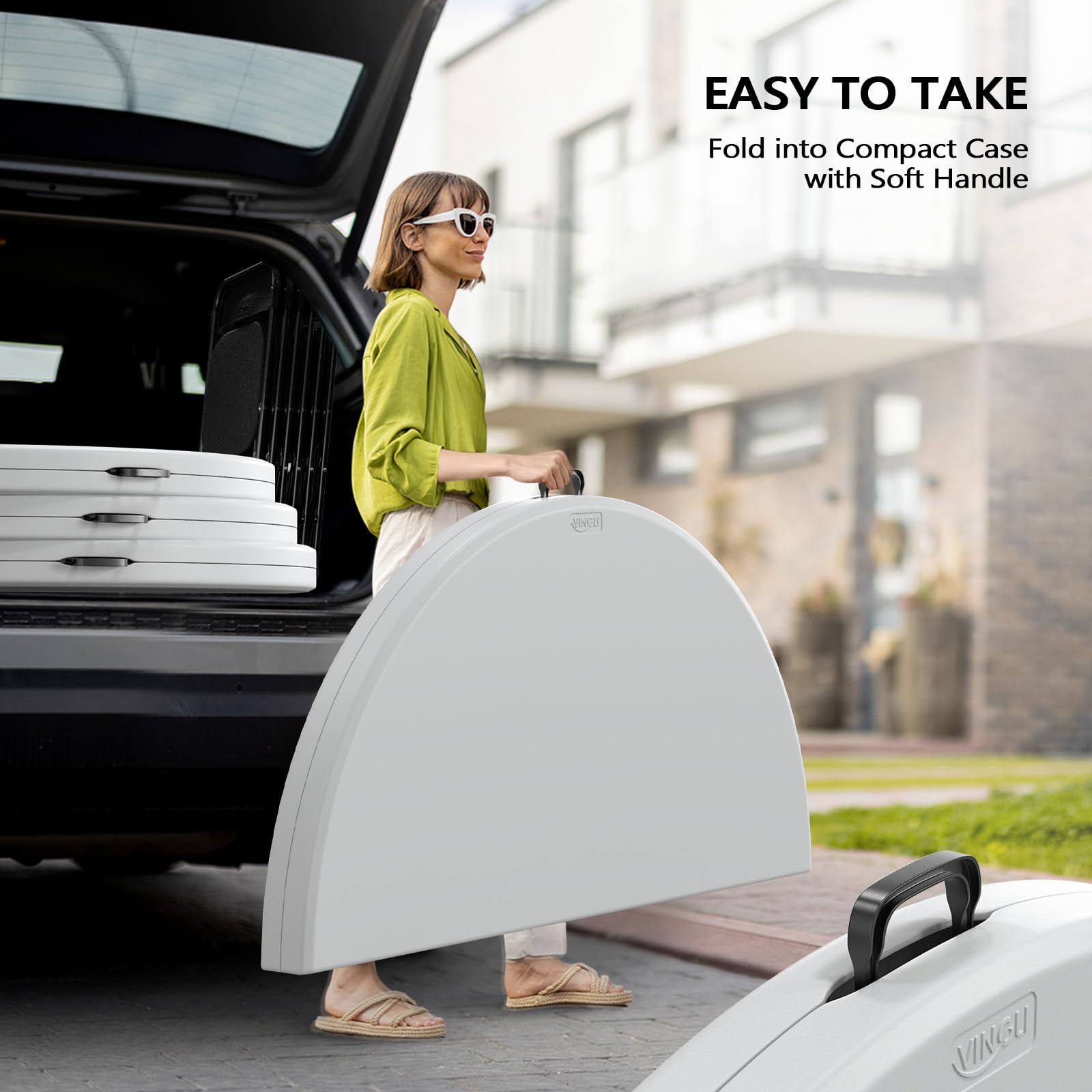 Vingli 48' Round Bi-Folding Commercial Table, 4 Feet Portable Plastic Dining Card Table For Kitchen Or Outdoor Party Wedding Event, 4-Pack