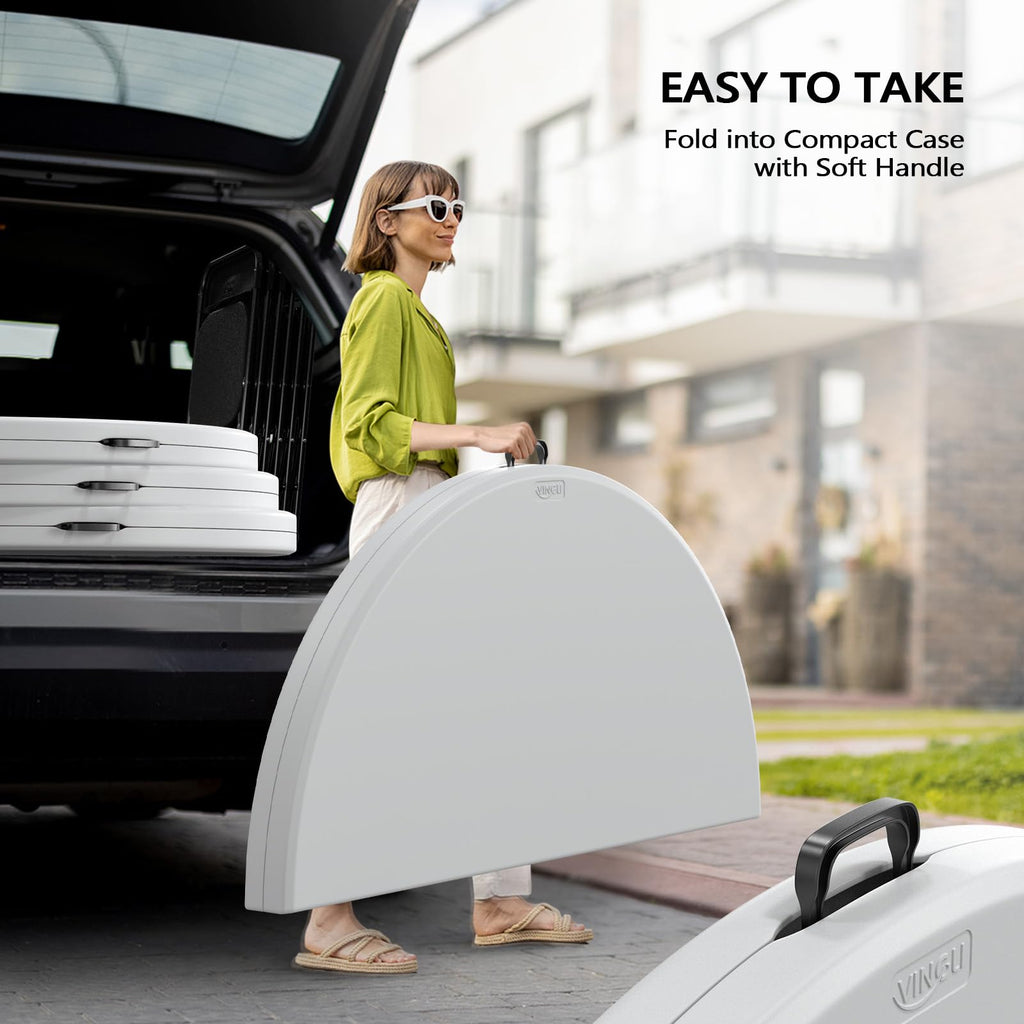 Vingli 48' Round Bi-Folding Commercial Table, 4 Feet Portable Plastic Dining Card Table For Kitchen Or Outdoor Party Wedding Event, 2-Pack