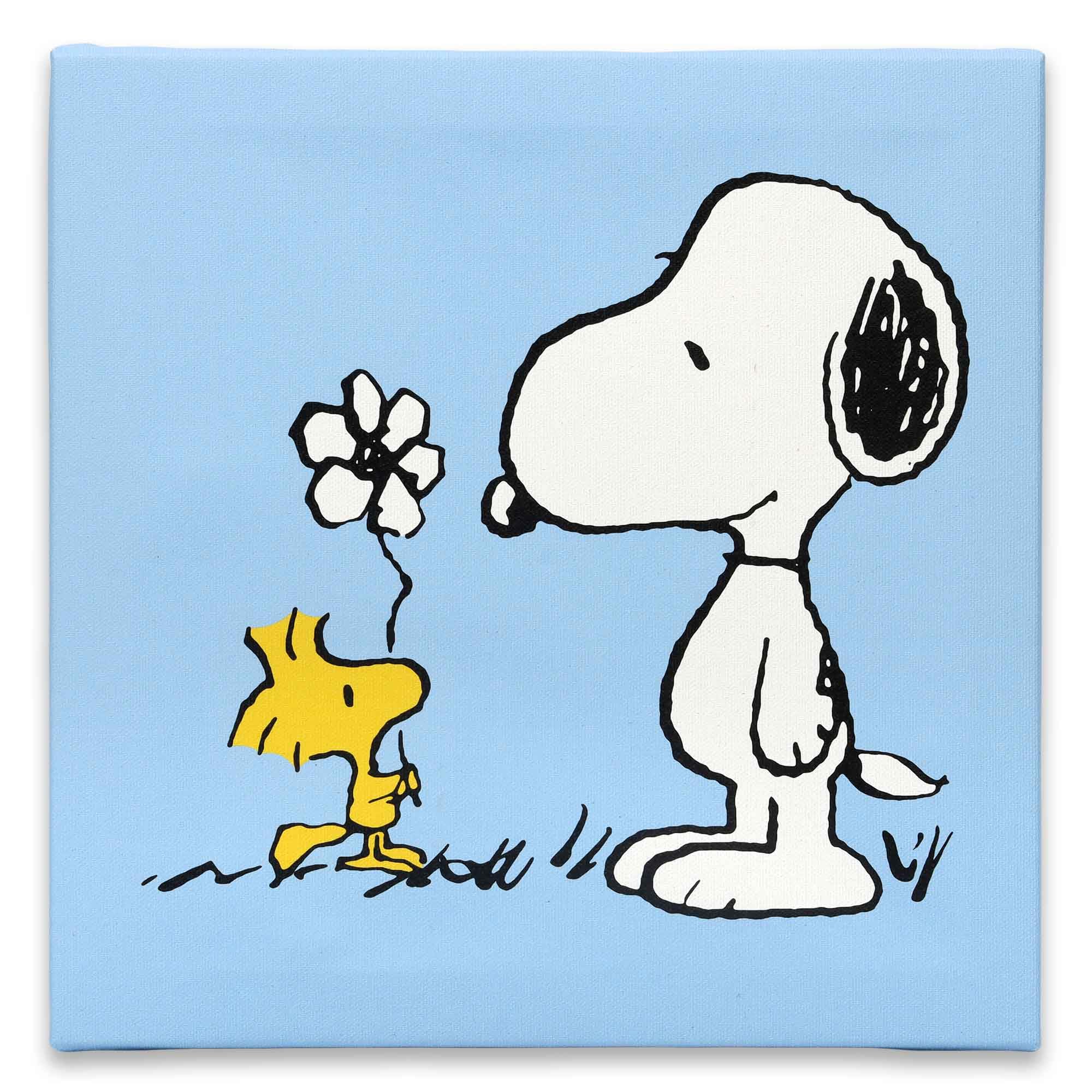 Open Road Brands Peanuts Snoopy and Woodstock Flower Bloom Gallery Wrapped Canvas Wall Decor - Cute Snoopy Picture for Home